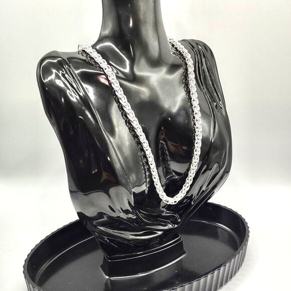 925 Silver Plated Necklace Braided Byzantine 6mm Valentines Birthday Gift NEW!